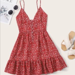 Red floral spaghetti strap minidress